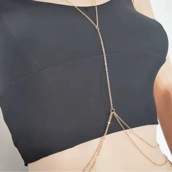 Anthropologie Black Bikini Top with Gold Chain Accent - Picture 5 of 7